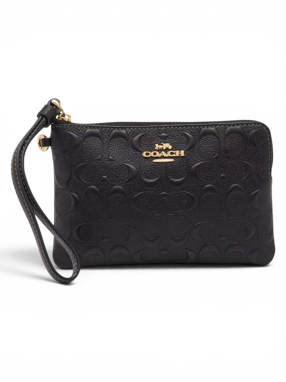 NWT Coach Boxed Corner Zip Wristlet Black Signature Leather Gift Set CF358